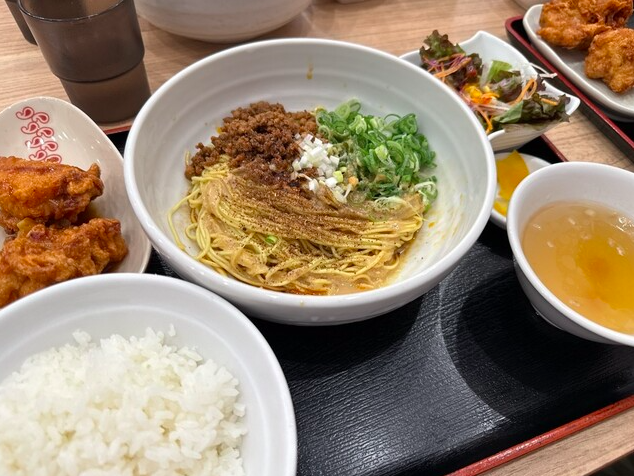 濃厚汁なし担々麺 油淋鶏セット